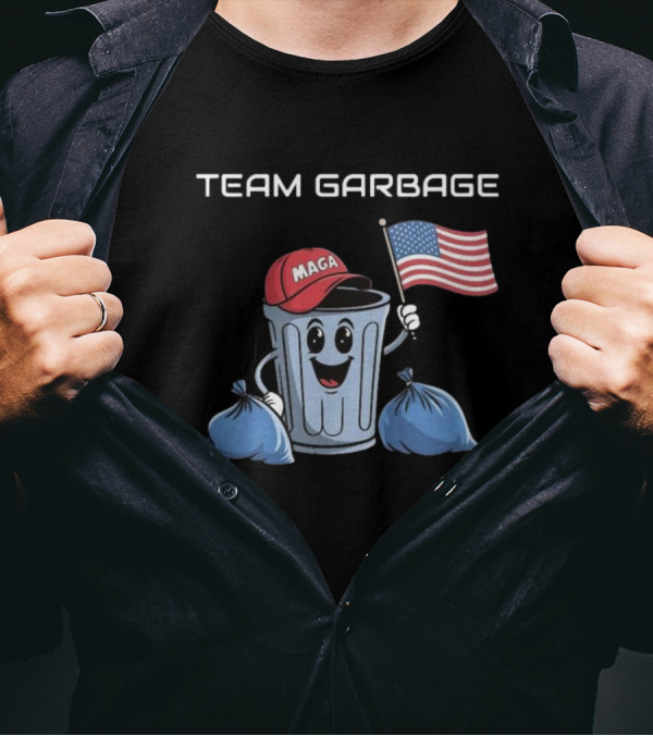 Team Garbage MAGA Trash Can Flag Support Trump JD Vance T-Shirt