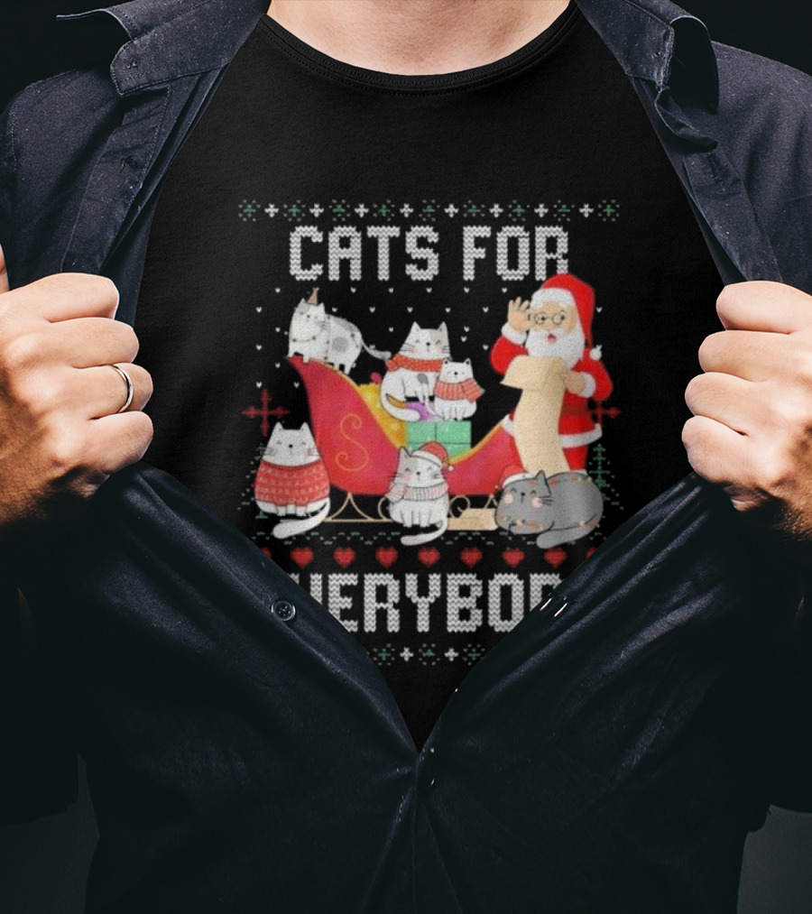 Cats For Everybody Christmas Ugly Cute Cat Lover Santa Sleigh Pullover T-Shirt