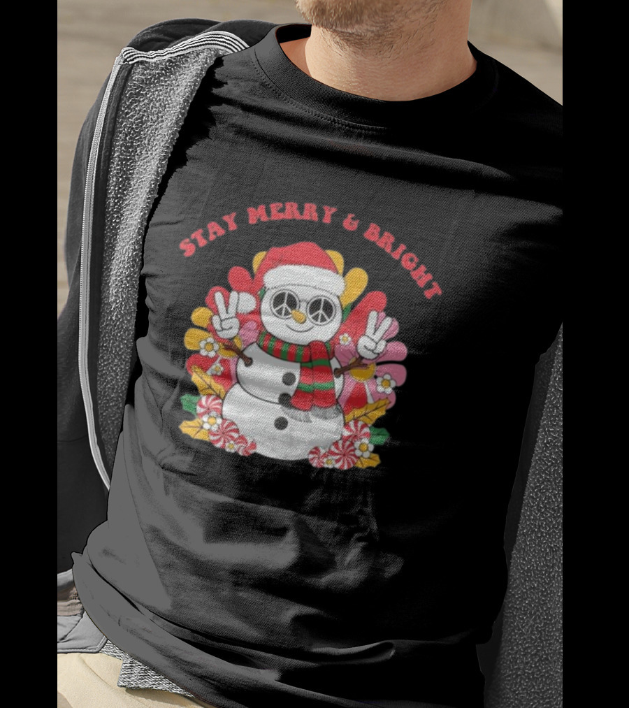 Stay Merry And Bright Peaceful Snowman Christmas T-Shirt