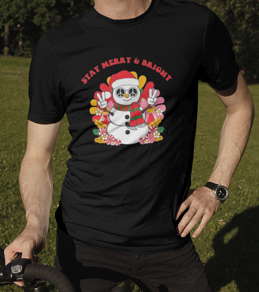 Stay Merry And Bright Peaceful Snowman Christmas T-Shirt