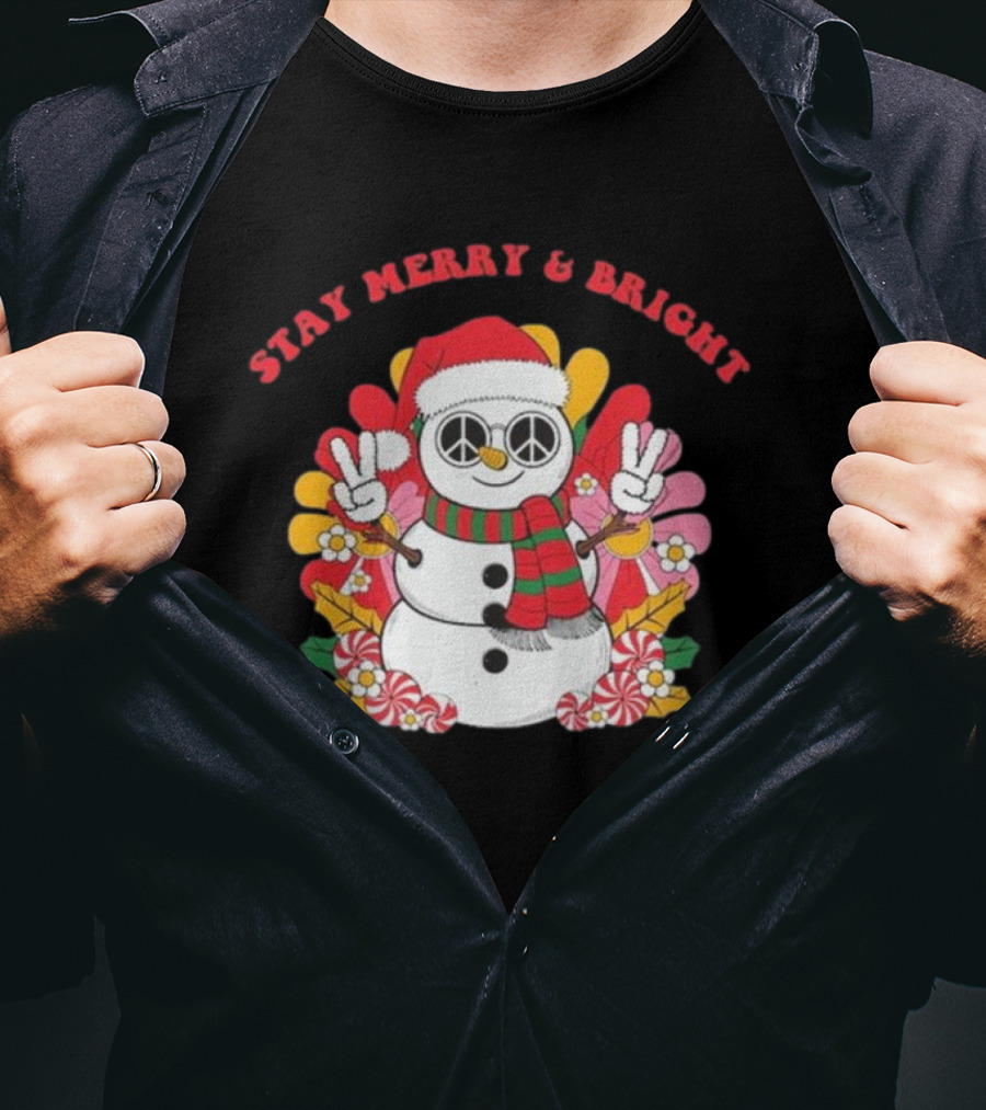 Stay Merry And Bright Peaceful Snowman Christmas T-Shirt