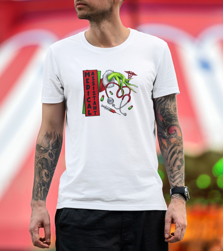 Medical Assistant Grinch Hand Stethoscope Christmas T-Shirt