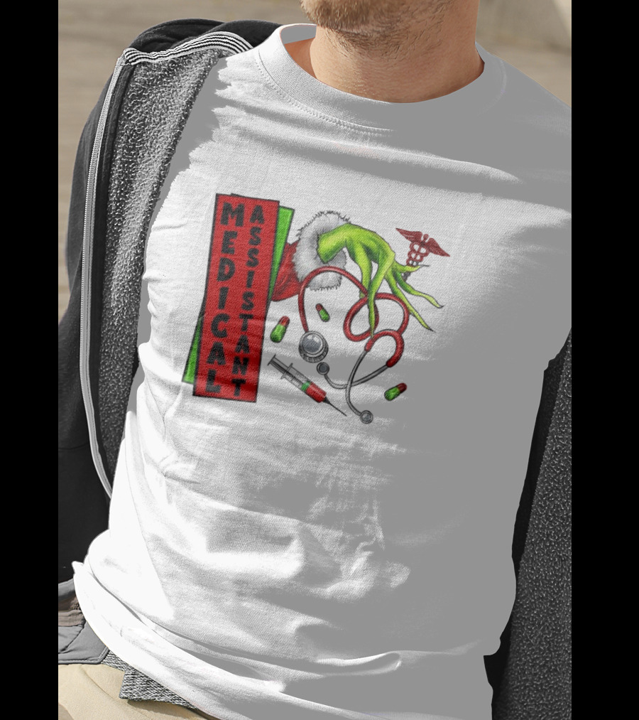 Medical Assistant Grinch Hand Stethoscope Christmas T-Shirt