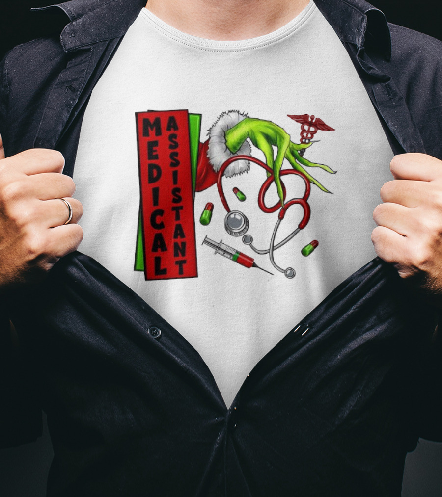 Medical Assistant Grinch Hand Stethoscope Christmas T-Shirt
