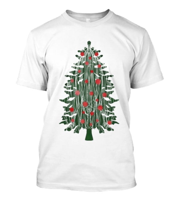 Tinsel Christmas Tree With Red Ornaments T-Shirt