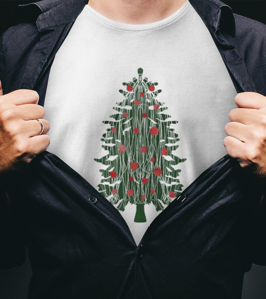 Tinsel Christmas Tree With Red Ornaments T-Shirt