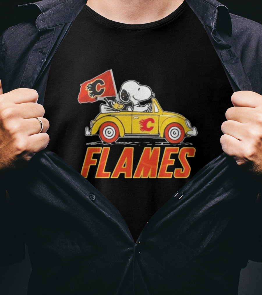 Snoopy Woodstock Driving Calgary Flames Car T-Shirt