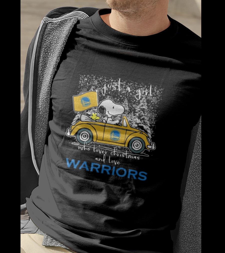 Just A Girl Who Loves Christmas And Golden State Warriors Snoopy And Woodstock Peanuts T-Shirt