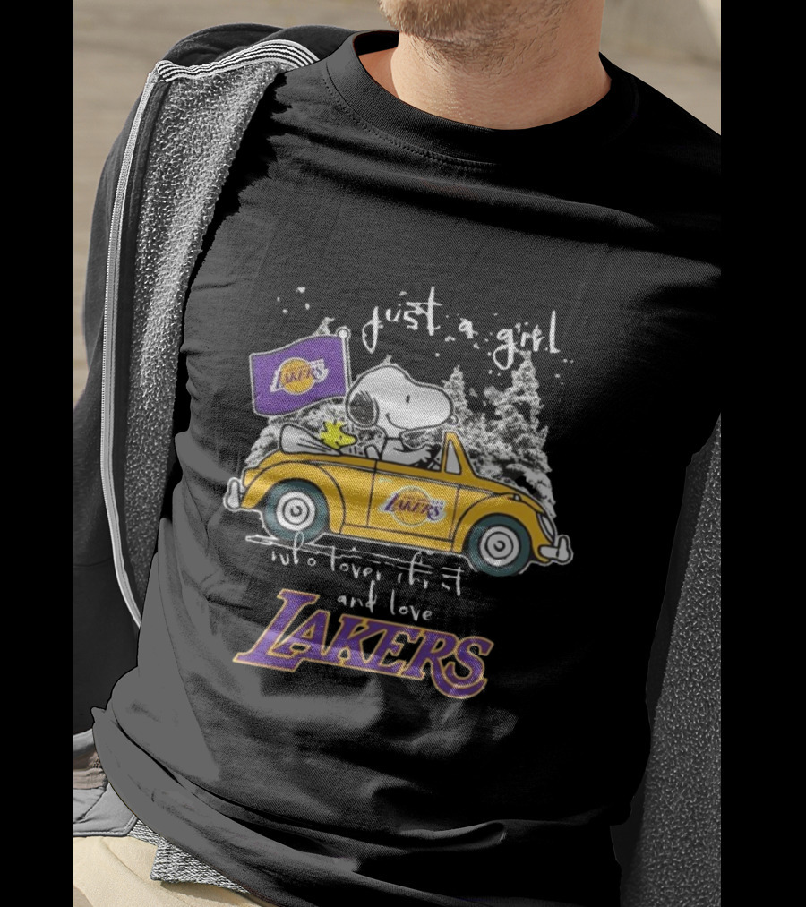 Snoopy And Woodstock Just A Girl Who Loves Christmas And Los Angeles Lakers NBA T-Shirt