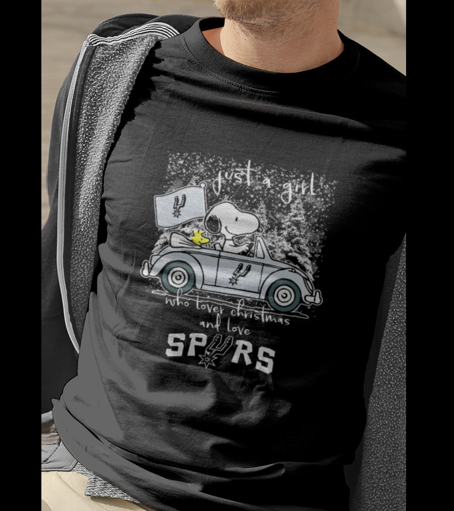 Snoopy Woodstock Peanuts Just A Girl Who Loves Christmas And Loves Spurs T-Shirt