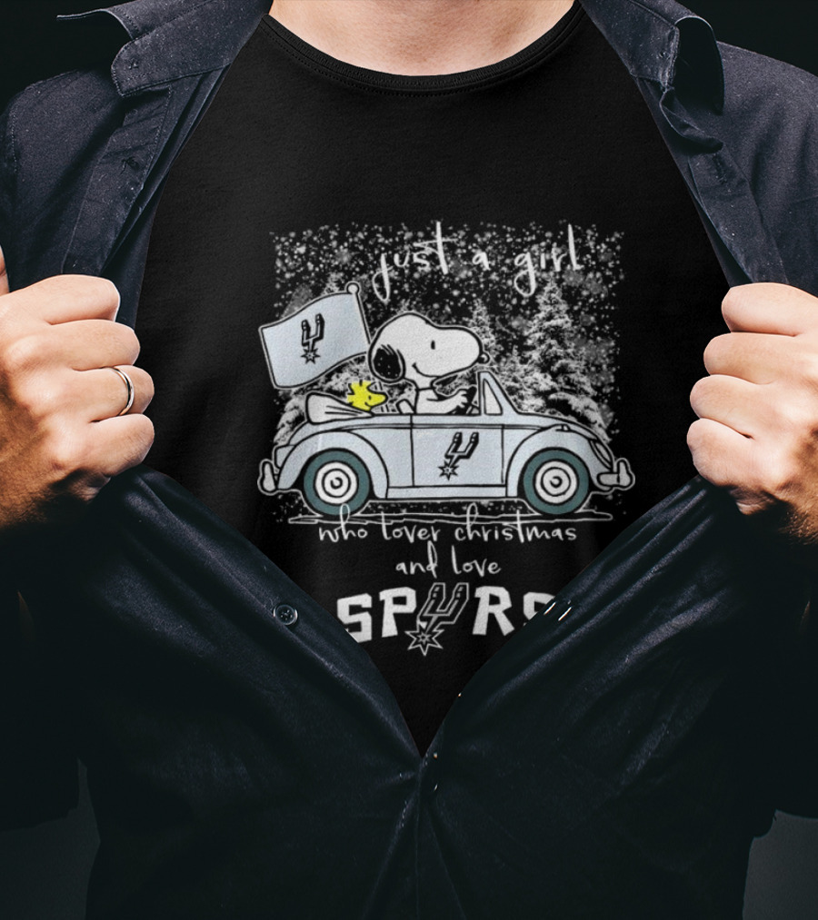 Snoopy Woodstock Peanuts Just A Girl Who Loves Christmas And Loves Spurs T-Shirt