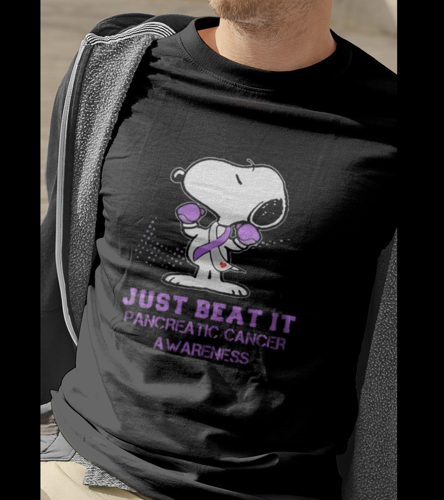 Snoopy Just Beat It Pancreatic Cancer Awareness T-Shirt