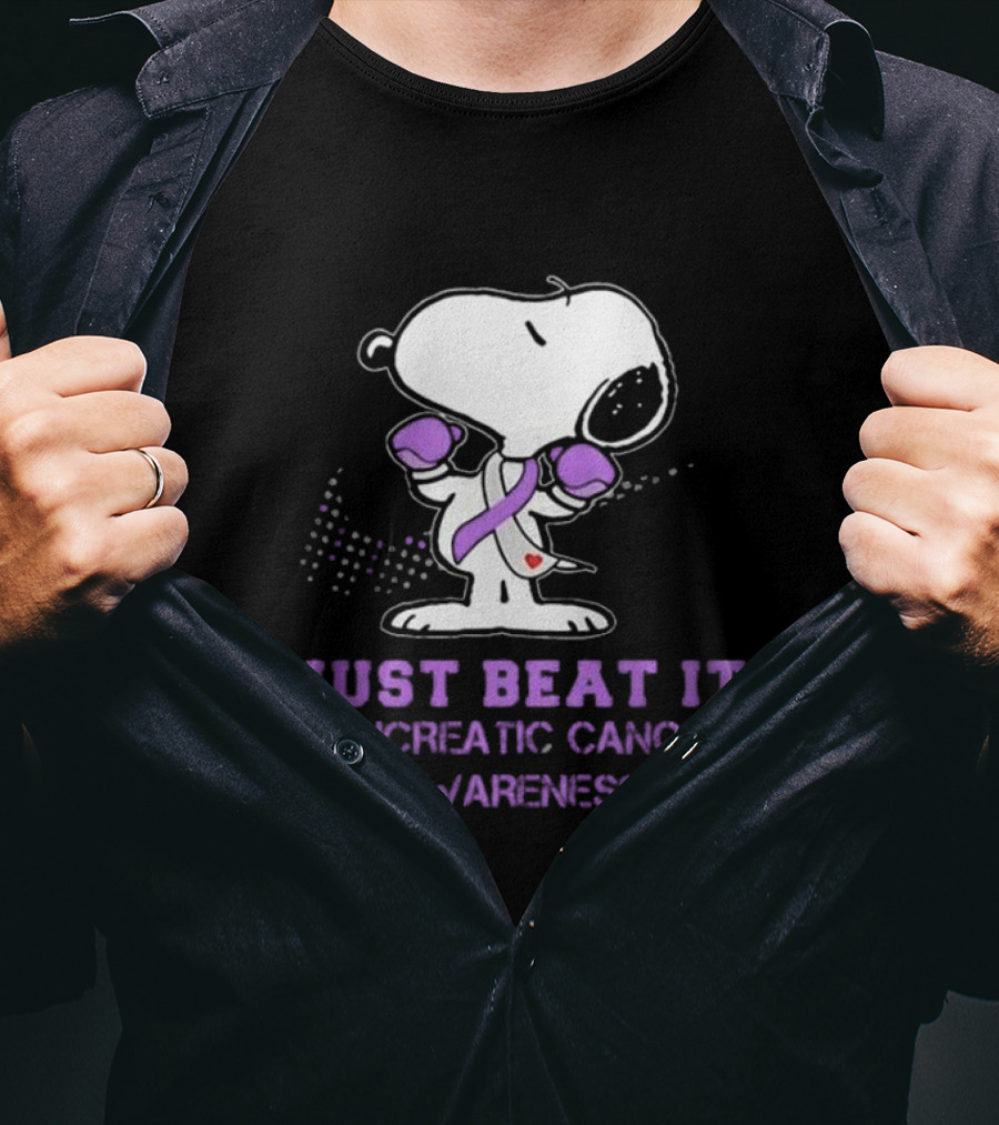 Snoopy Just Beat It Pancreatic Cancer Awareness T-Shirt