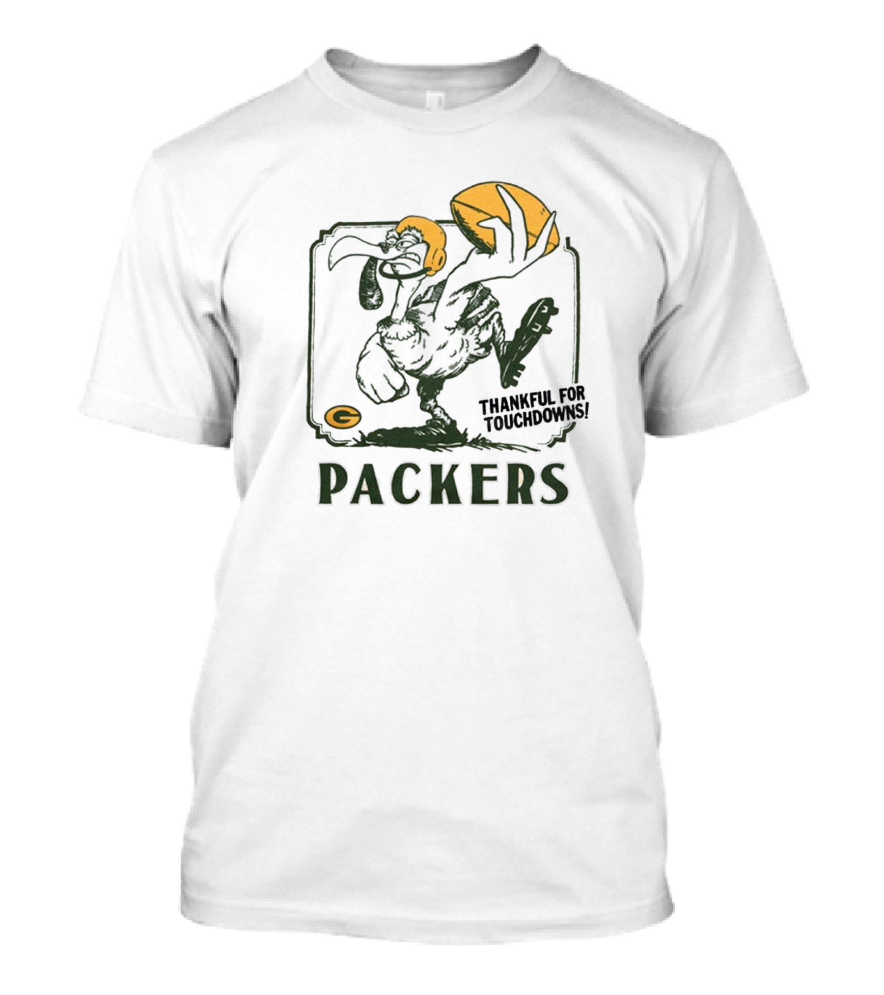 Packers Thankful For Touchdowns Football Turkey Cartoon T-Shirt