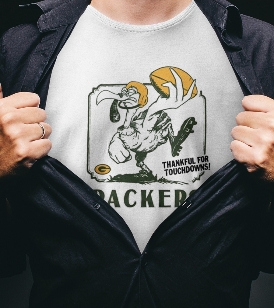 Packers Thankful For Touchdowns Football Turkey Cartoon T-Shirt