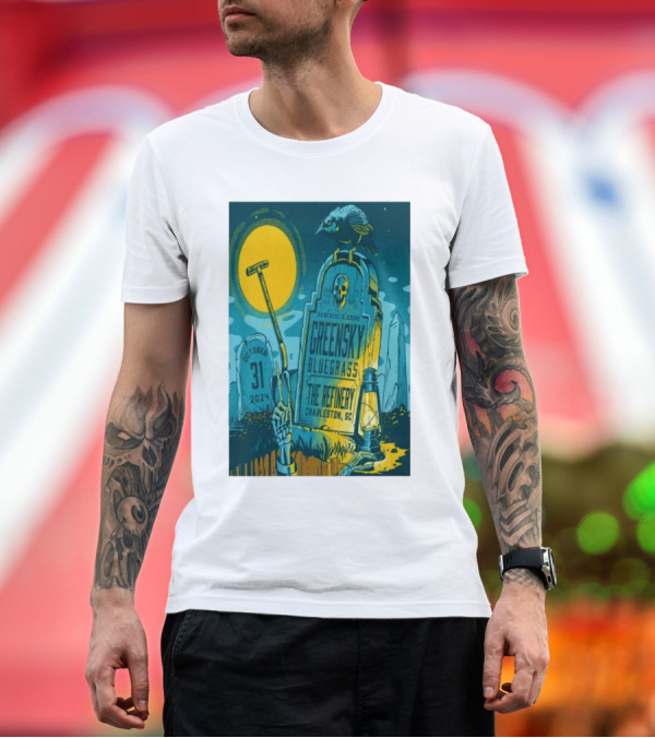 Premium T-Shirt: Greensky Bluegrass October 31 2024 The Refinery Charleston SC Tombstone Design Raven Moon Halloween T-Shirt Greensky Bluegrass October 31 2024 The Refinery Charleston SC Tombstone Design Raven Moon Halloween T-Shirt