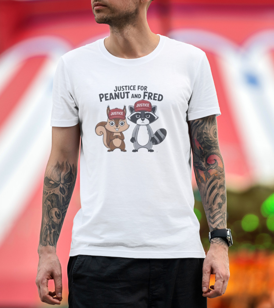 Justice For Peanut And Fred 2024 Cute Animals Squirrel Raccoon With Justice Hats T-Shirt