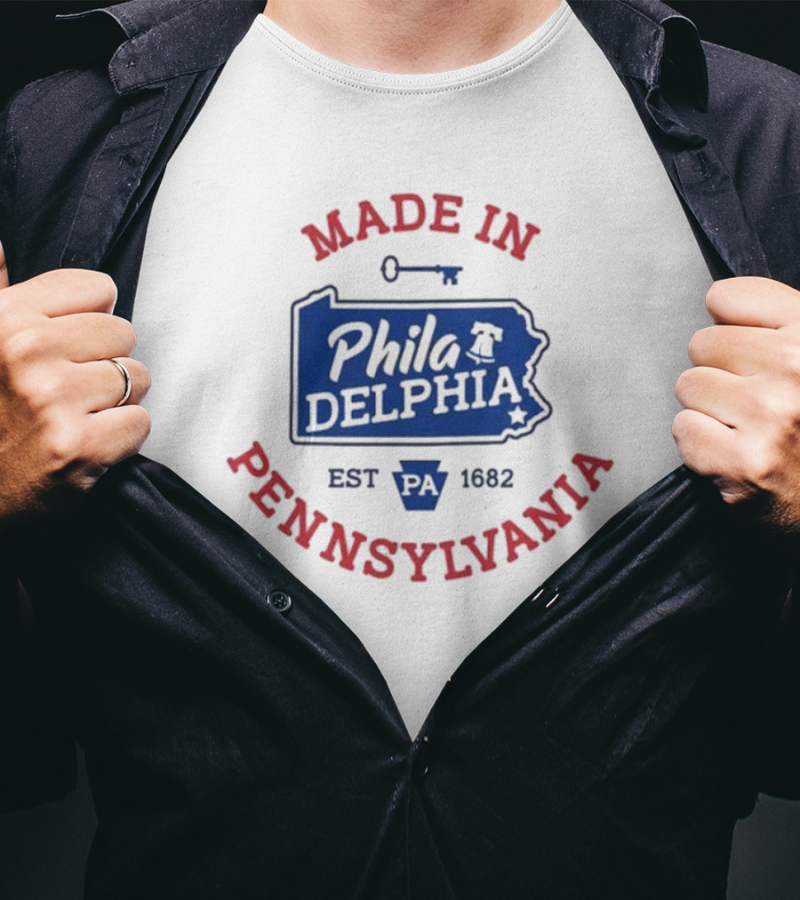 Made In Philadelphia Pennsylvania Est 1682 Liberty Bell And Keystone State Map T-Shirt