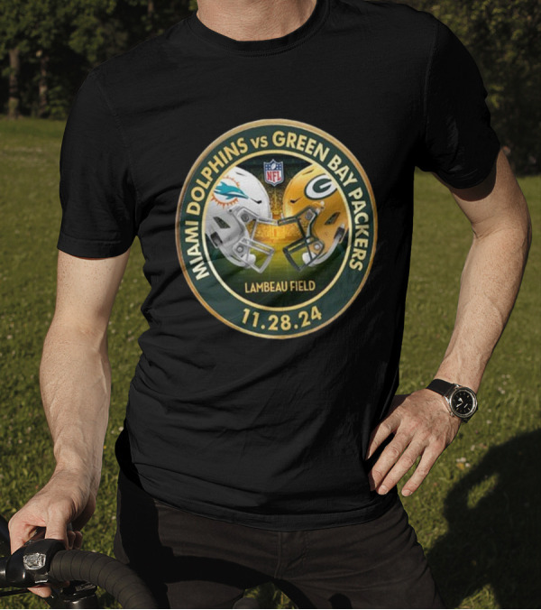 Miami Dolphins Vs Green Bay Packers NFL Matchup Lambeau Field 11-28-24 T-Shirt