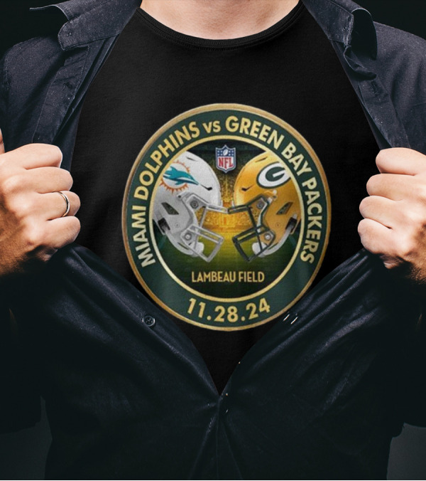 Miami Dolphins Vs Green Bay Packers NFL Matchup Lambeau Field 11-28-24 T-Shirt