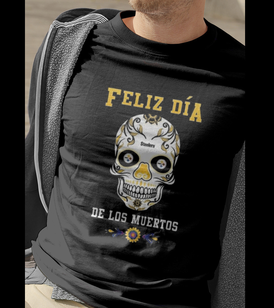 Pittsburgh Steelers Feliz Dia De Los Muertos Skull T-Shirt