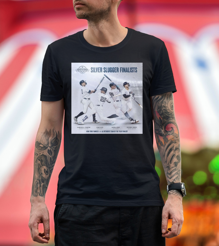 NY Yankees Silver Slugger Finalists Giancarlo Stanton Juan Soto Aaron Judge Gleyber Torres AL Offensive Team of the Year Finalist T-Shirt