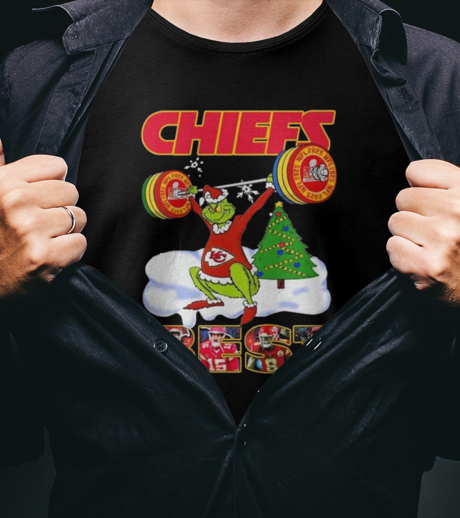 Chiefs Grinch Lifting Weights Christmas Tree NFL 2025 Best T-Shirt
