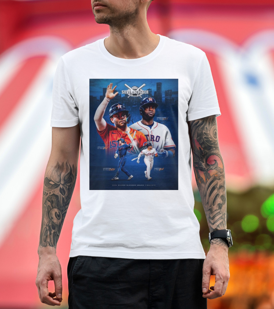 Altuve Alvarez Bregman Astros 2024 Silver Slugger Award Finalists Signatures T-Shirt