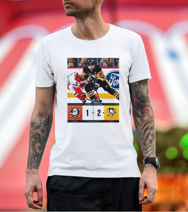 Premium T-Shirt: Pittsburgh Penguins 2-1 Victory Over Anaheim Ducks 2024-25 Season Final Score T-Shirt Pittsburgh Penguins 2-1 Victory Over Anaheim Ducks 2024-25 Season Final Score T-Shirt