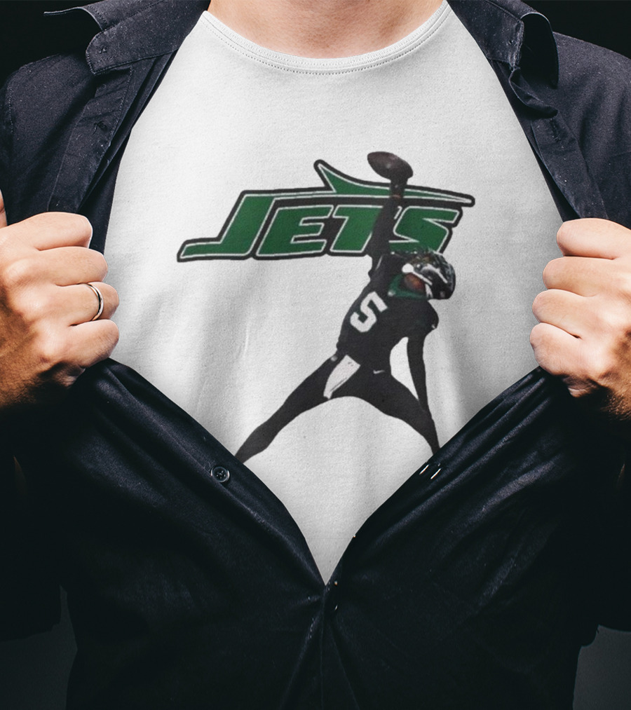 Garrett Wilson 5 New York Jets NFL Player Pose With Jets T-Shirt