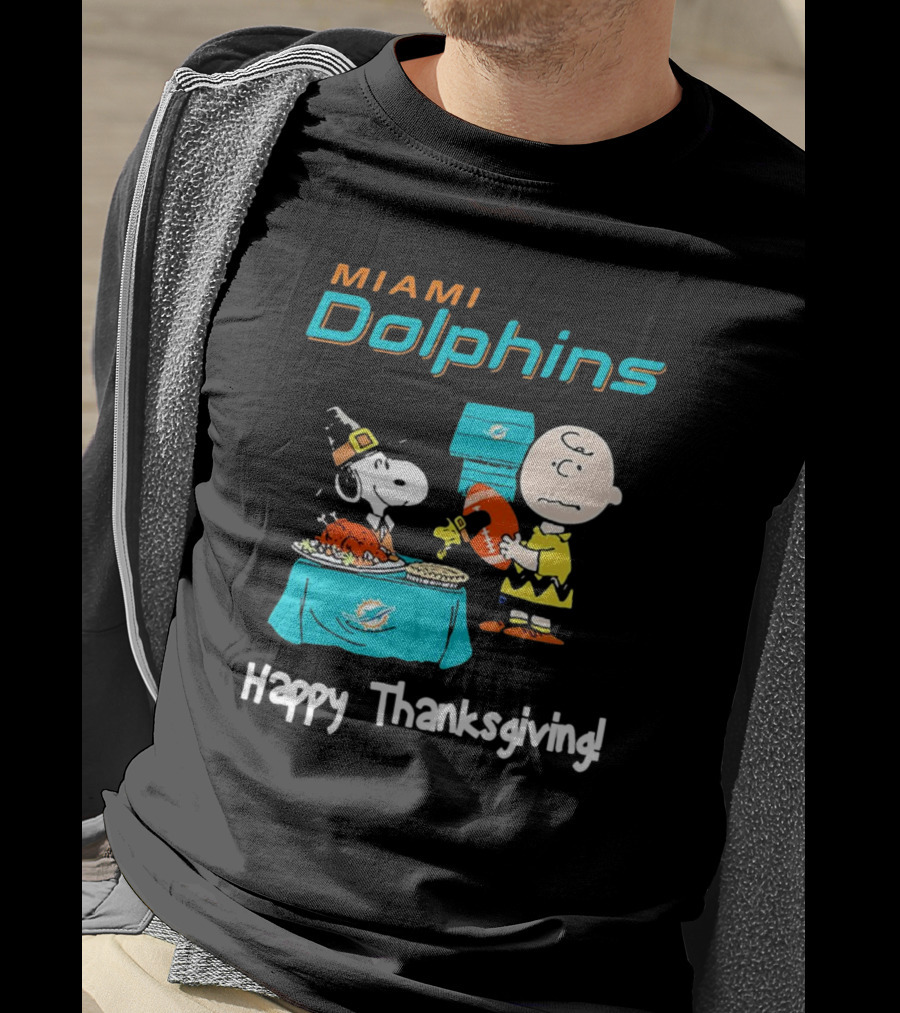 Miami Dolphins Peanuts NFL Football Happy Thanksgiving T-Shirt