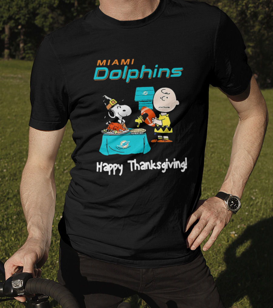 Miami Dolphins Peanuts NFL Football Happy Thanksgiving T-Shirt