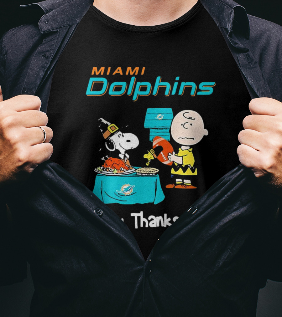 Miami Dolphins Peanuts NFL Football Happy Thanksgiving T-Shirt