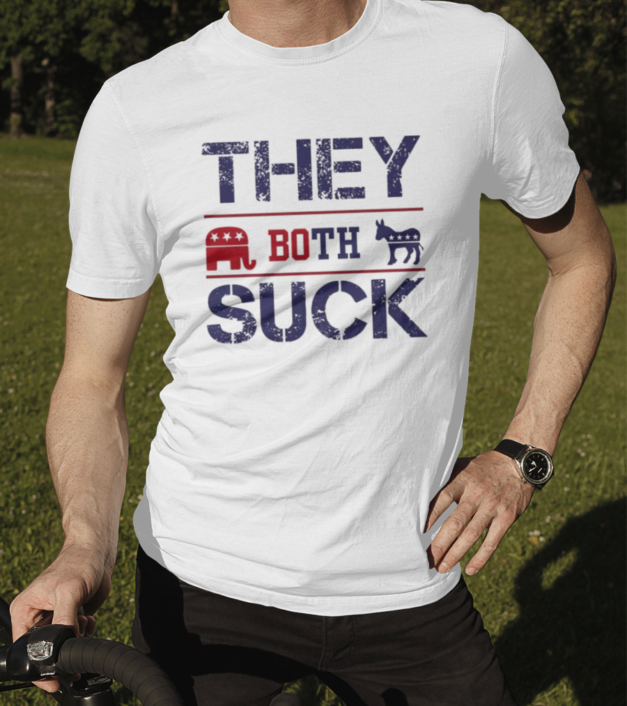 THEY BOTH SUCK Anti Republican Elephant Donkey Political T-Shirt