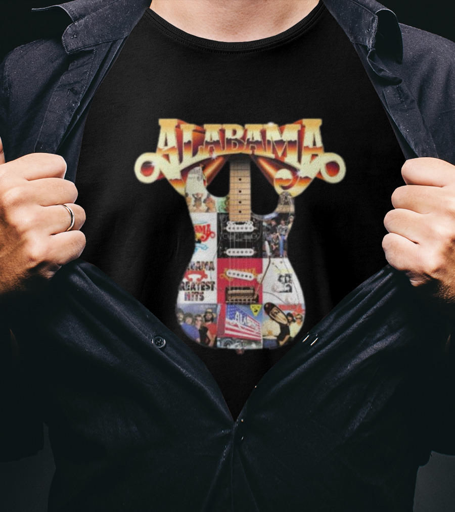 Alabama Black Guitar Band Collage Greatest Hits T-Shirt