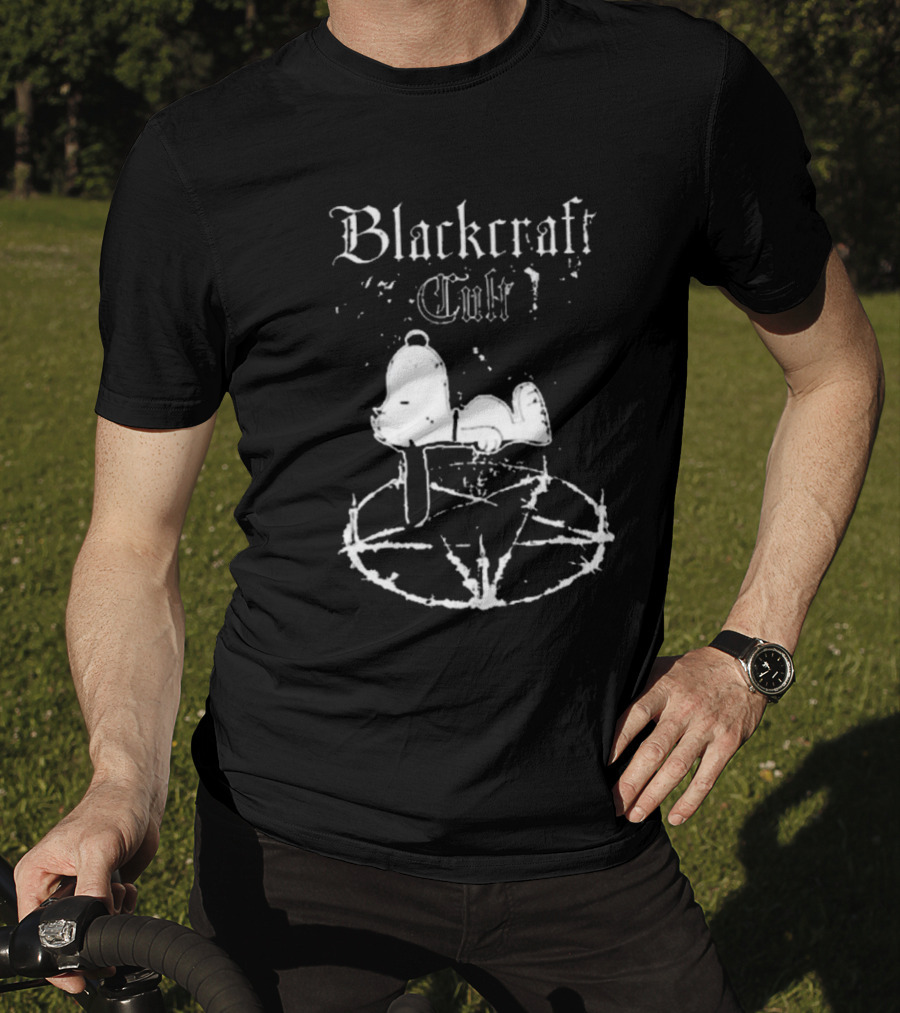 Blackcraft Cult Happiness Is A Warm Puppy Snoopy On Inverted Pentagram T-Shirt