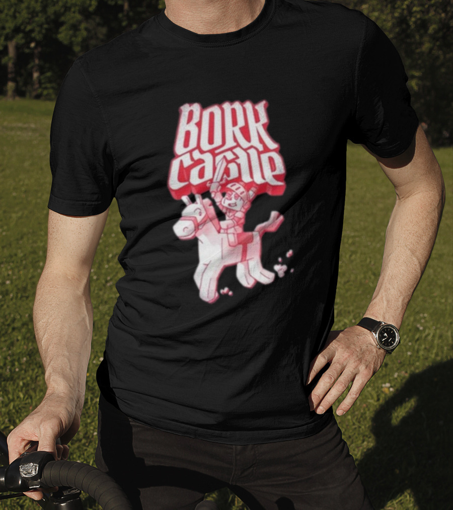 Bork Castle Cartoon Knight Riding Horse T-Shirt
