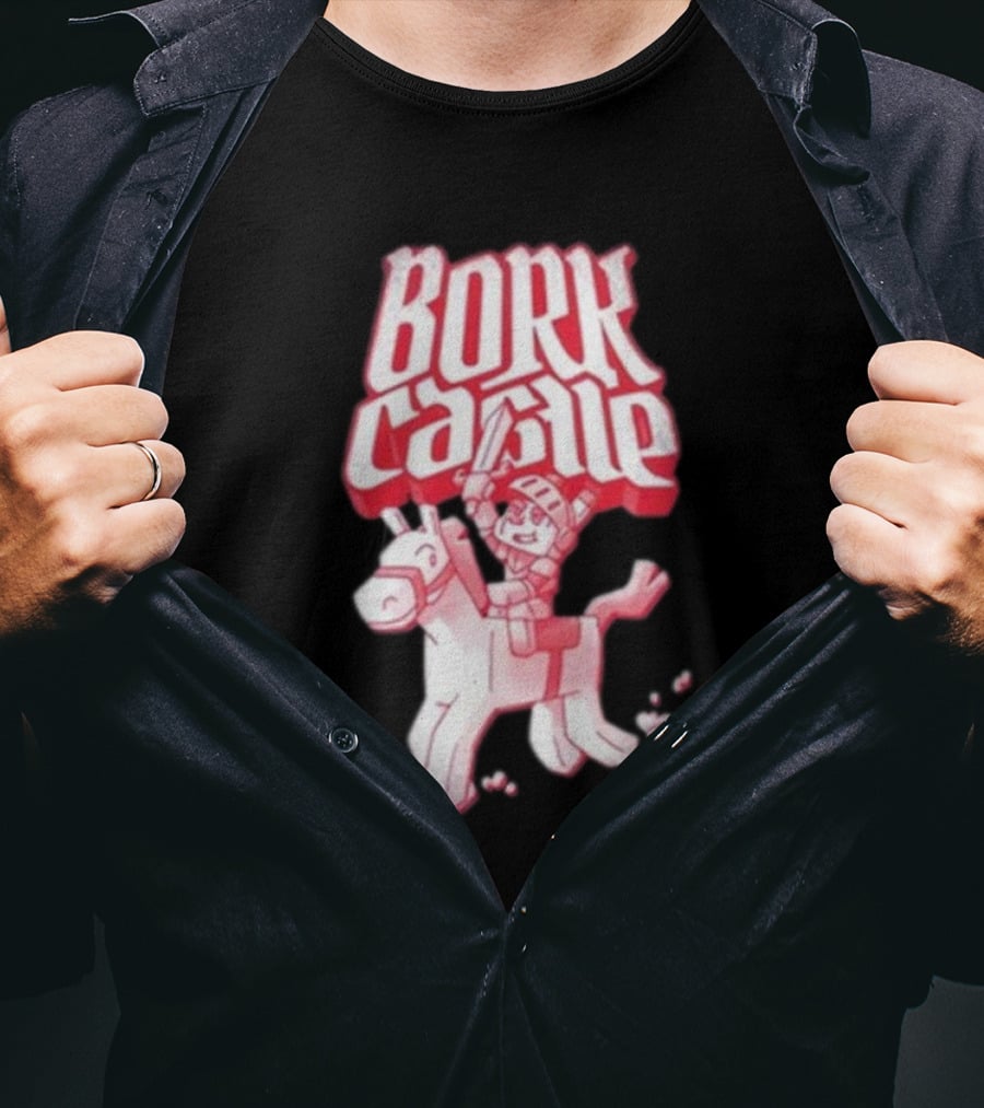 Bork Castle Cartoon Knight Riding Horse T-Shirt