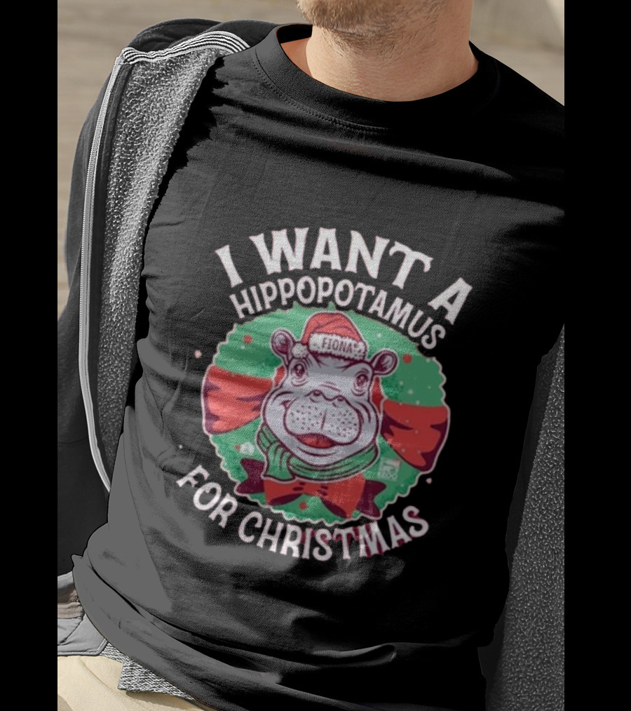 I Want A Hippopotamus For Christmas Fiona Cincinnati Red Bow T-Shirt