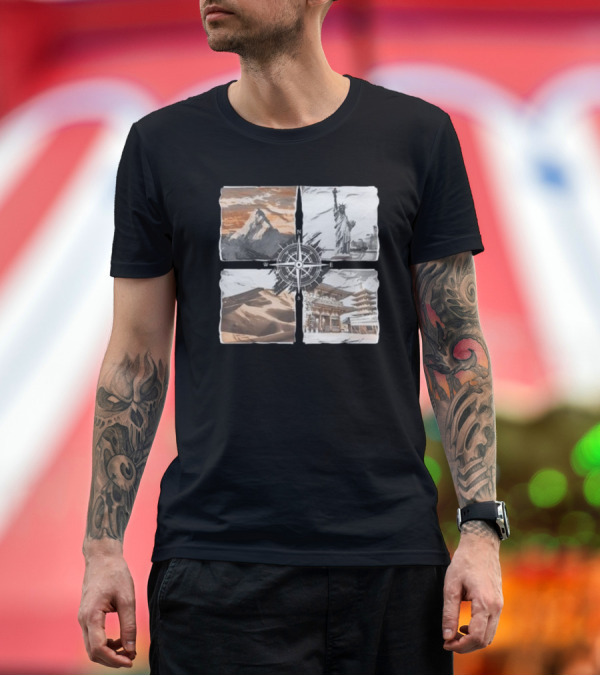 Premium T-Shirt: Dads Being Dudes Live Your Life Vintage Mountain Dunes Statue of Liberty Pagoda Compass T-Shirt Dads Being Dudes Live Your Life Vintage Mountain Dunes Statue of Liberty Pagoda Compass T-Shirt