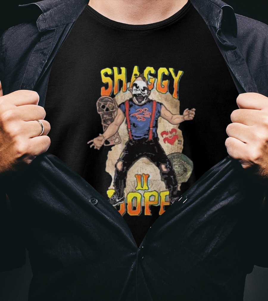 Shaggy 2 Dope Masked Character With Suspender Outfit And Ancient Symbols T-Shirt