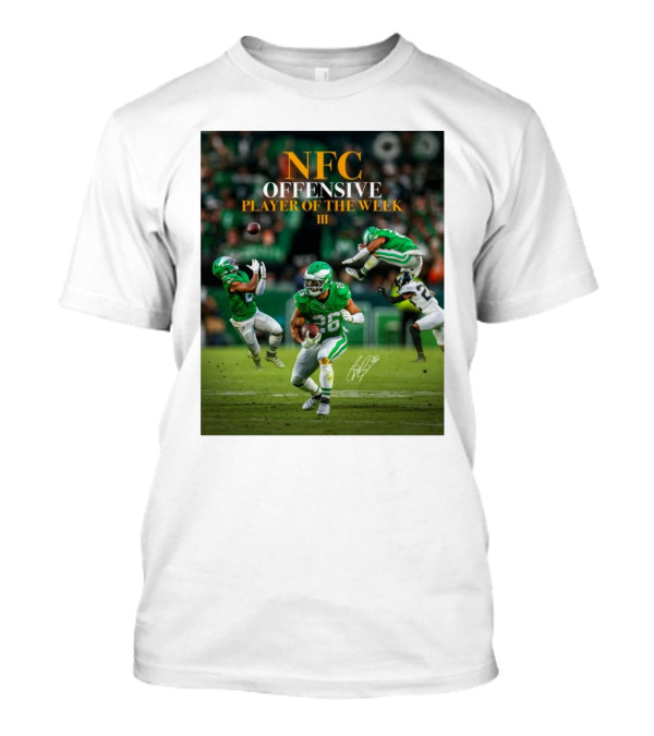 NFC Offensive Player Of The Week III Saquon Barkley Signature Football Action T-Shirt