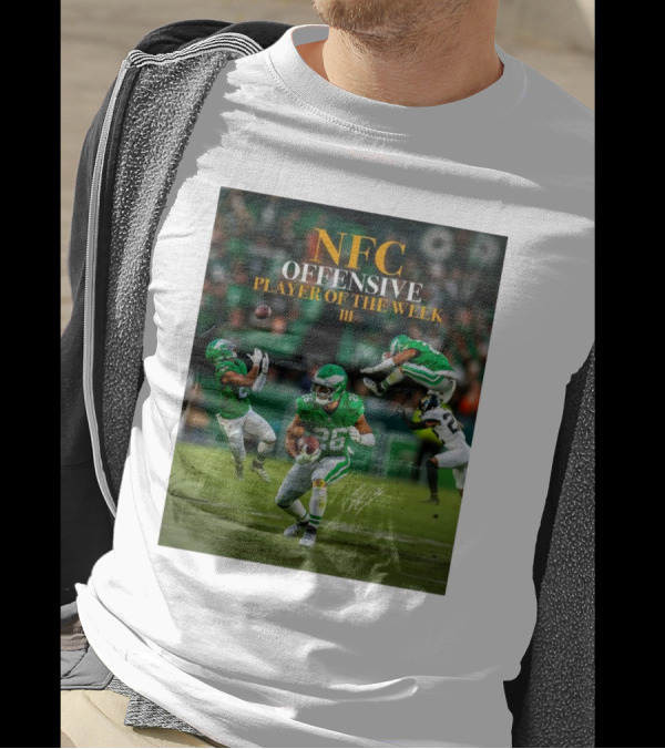 NFC Offensive Player Of The Week III Saquon Barkley Signature Football Action T-Shirt