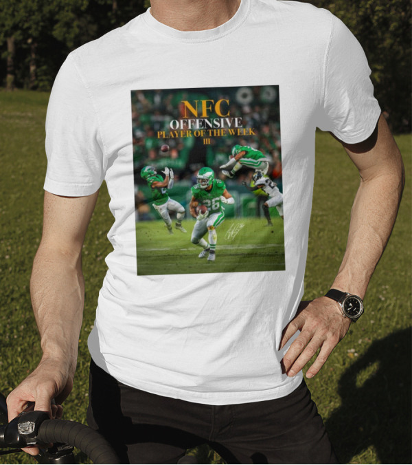 NFC Offensive Player Of The Week III Saquon Barkley Signature Football Action T-Shirt
