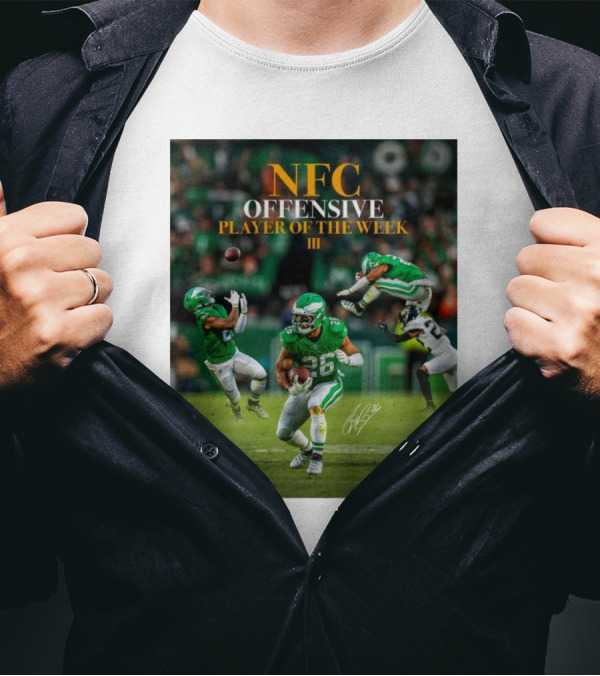 NFC Offensive Player Of The Week III Saquon Barkley Signature Football Action T-Shirt
