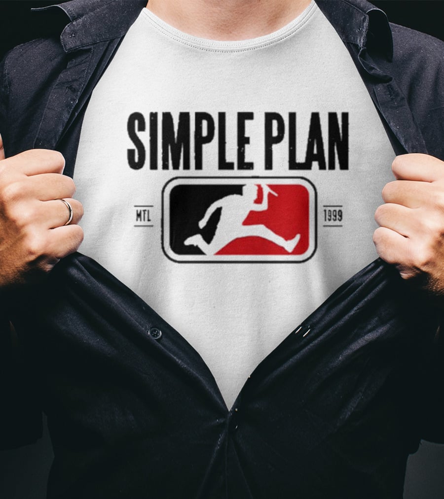 SIMPLE PLAN SP MTL 1999 Baseball Style Logo Jumping Figure T-Shirt