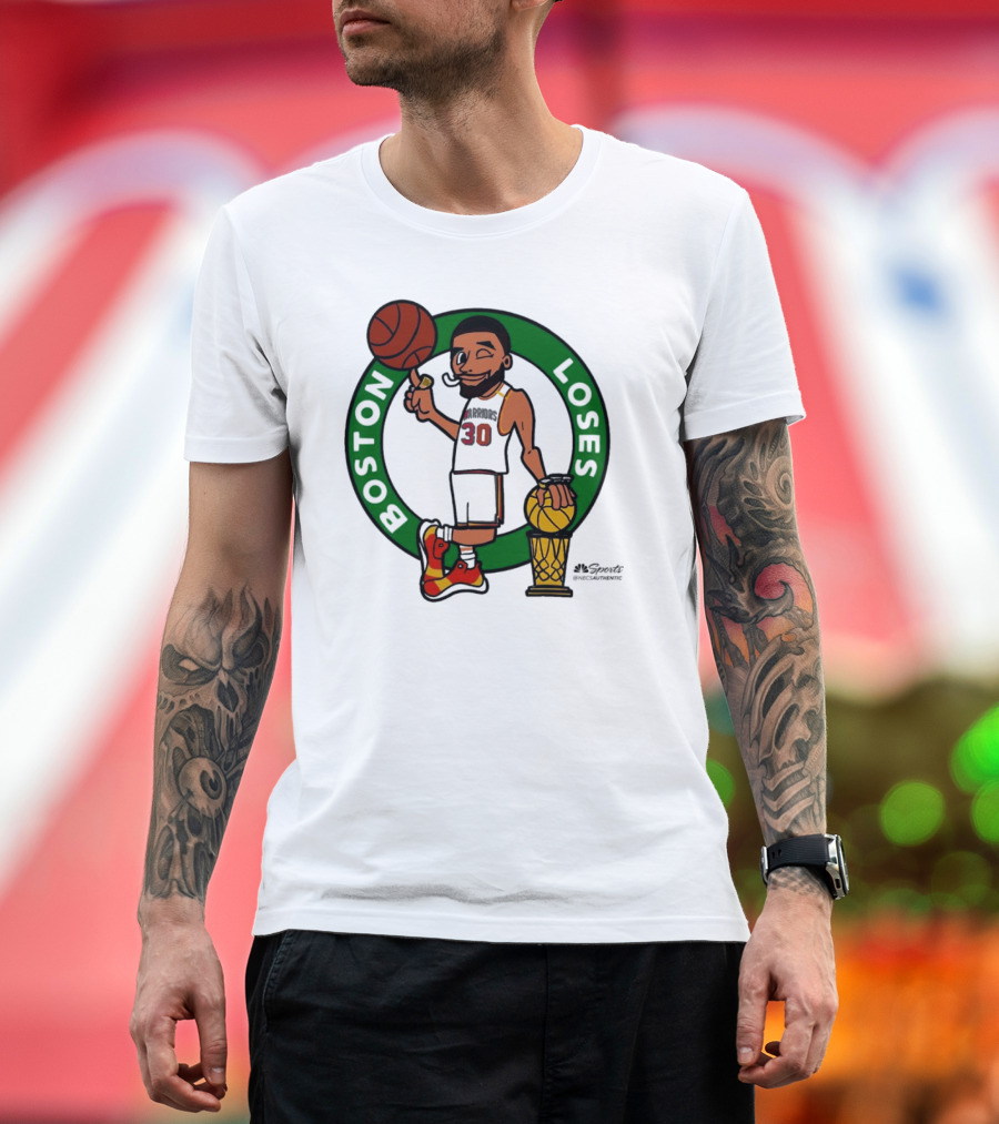 Stephen Curry Golden State Warriors Boston Loses Cartoon NBA Champions 30 Trophy Basketball Comic T-Shirt