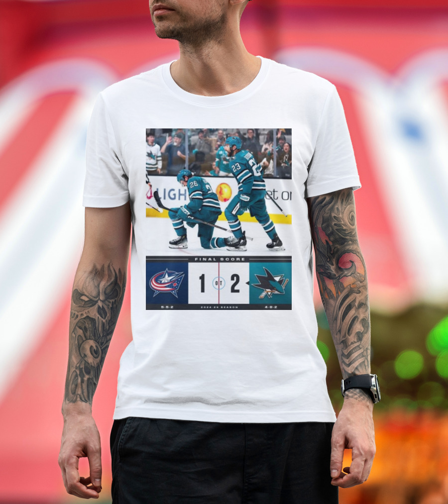 NHL Final Score Columbus Blue Jackets 1 San Jose Sharks 2 OT 2024-25 Season T-Shirt