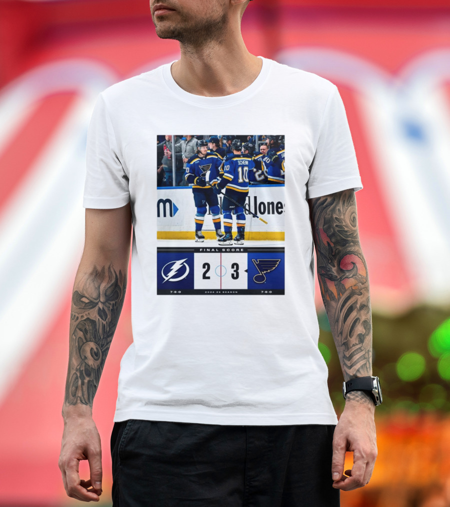 NHL Final Score 2024-25 Season Tampa Bay Lightning 2 Vs St. Louis Blues 3 T-Shirt