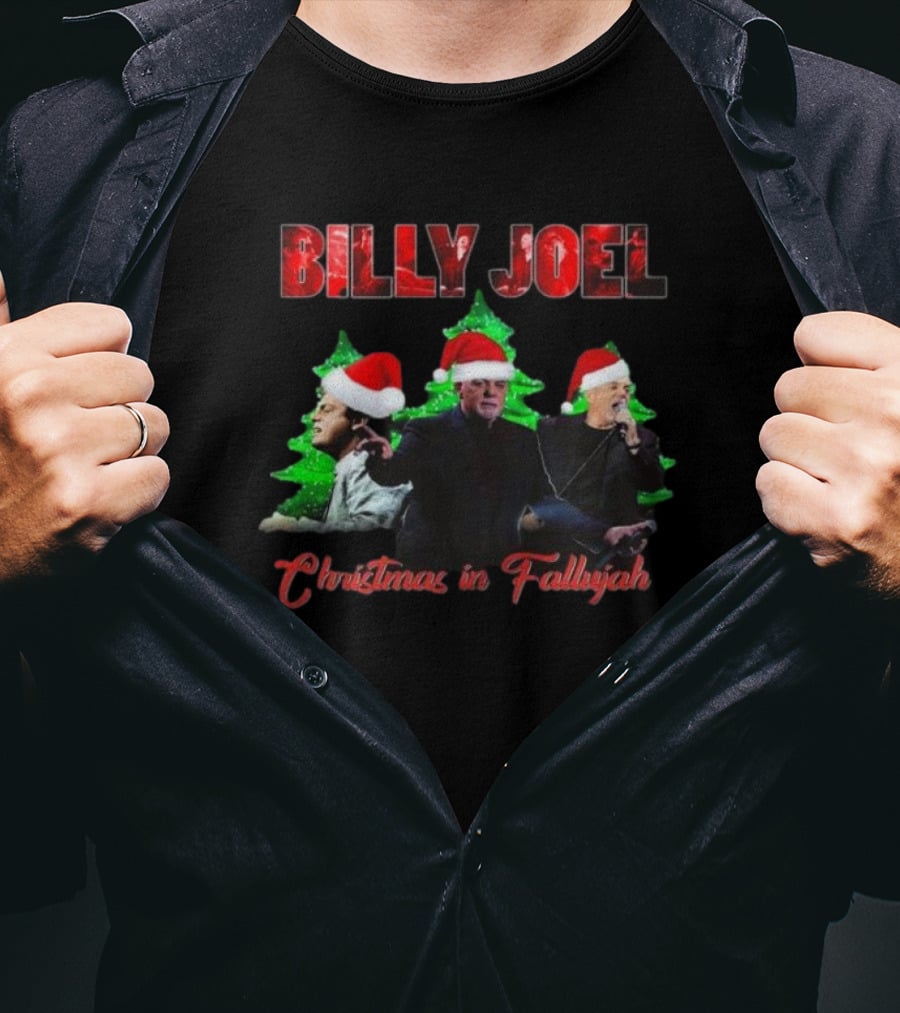 Billy Joel Christmas In Fallujah Santa Hat Green Tree Trio T-Shirt